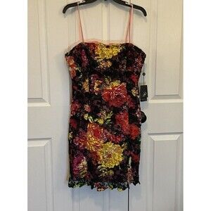 adrianna papell dress 12 new Sleeveless Removable Straps Floral Lace Multicolor